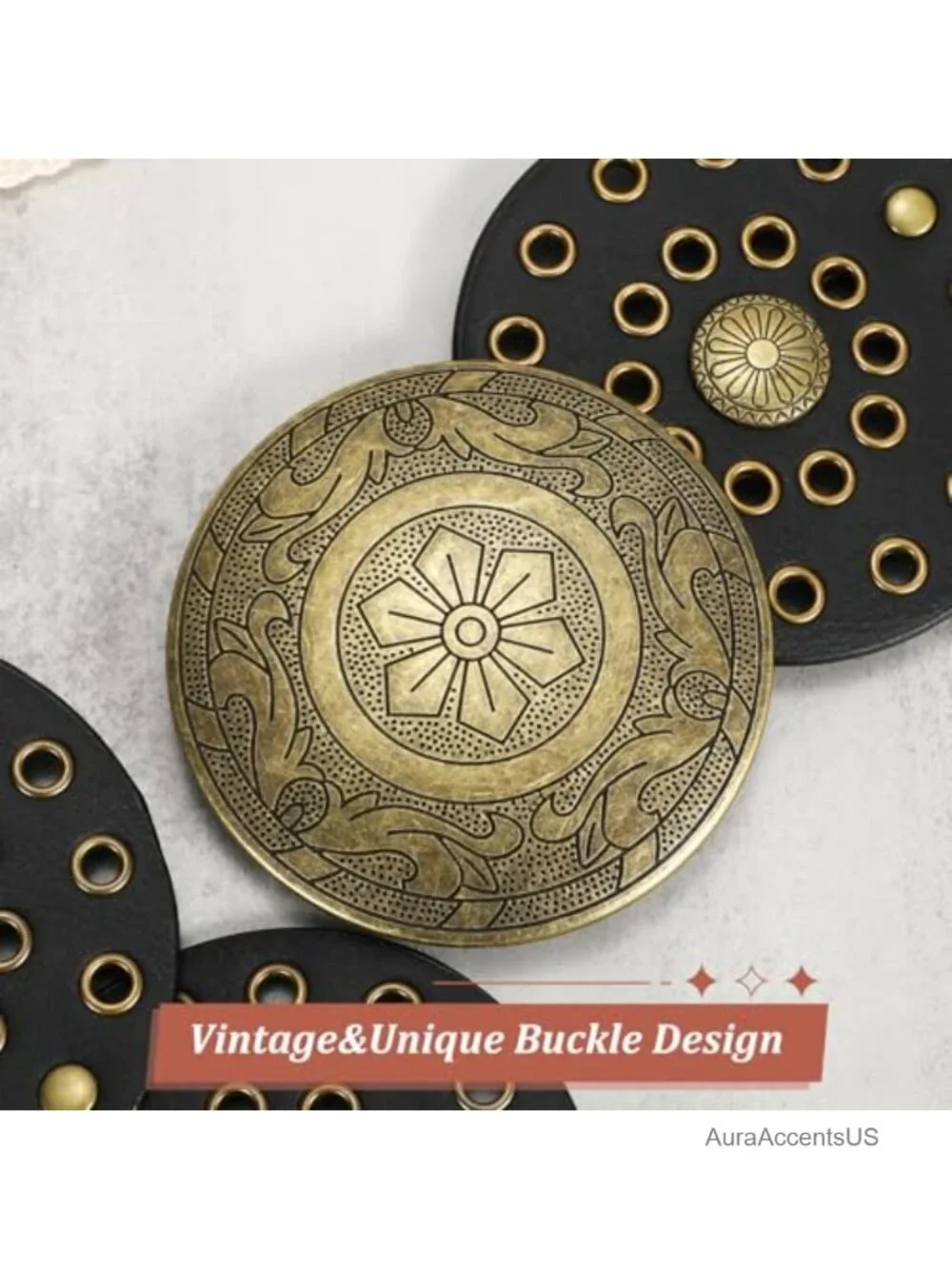 Western Disc Belt Cowgirl Boho Wide PU Leather Belt for Jeans